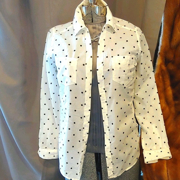 Maison Jules Tops - Maison Jules White & Black Polka dot Blouse